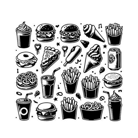 Premium Vector Fast Food Doodle Set Isolated Silhouette Vector