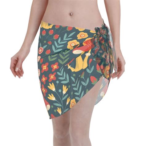 Coaee Berries And Flowers Women S Short Sarongs Beach Wrap Sheer Bikini Wraps Chiffon Cover Ups