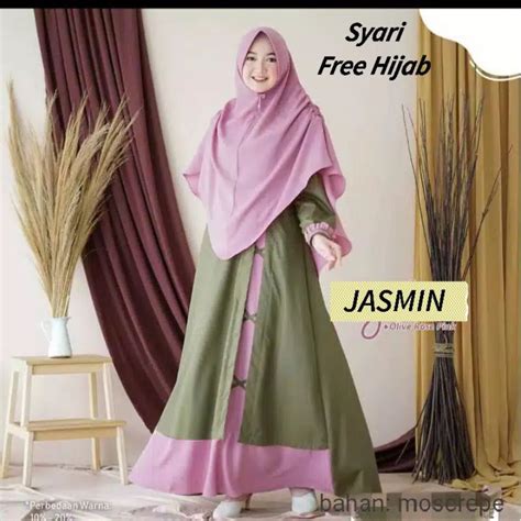 Jual Baju Gamis Dress Syari Busui Wanita Muslim Free Plus Hijab Khimar