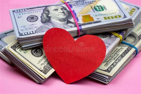 Dollar Packs And Big Red Paper Heart On Money Background Sex Love And Prostitution Concept
