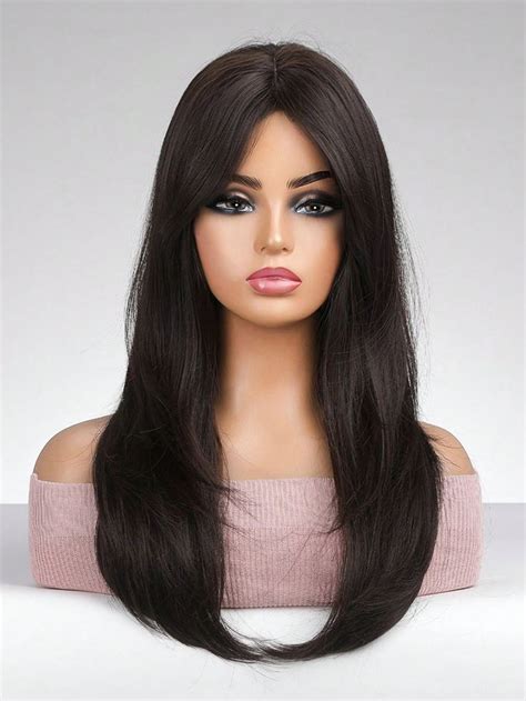 Straight Black Inch Long Synthetic Wig With Bangs For Women