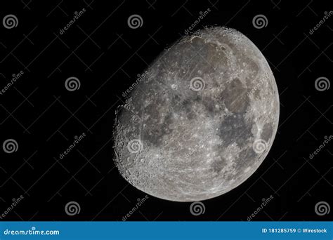 Closeup Shot of the Waxing Gibbous Moon with Visible Craters and the ...