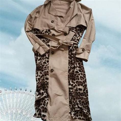 Shein Beige Nude Leopard Print Double Breasted Depop