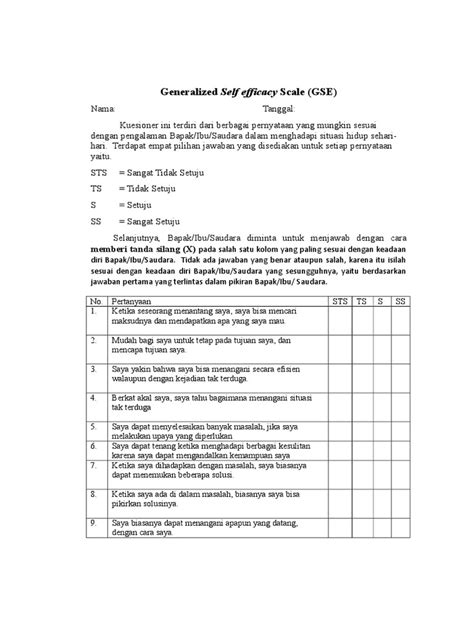 Generalized Self Efficacy Scale Untuk Dibagikan Pdf
