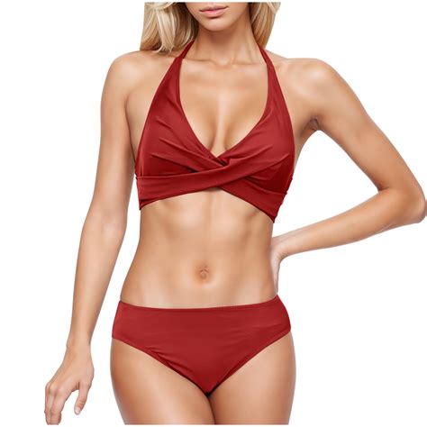 Dezsed Women S Two Piece Bikini Sets Tummy Control Swimsuit High Waisted V Neck Bathing Suit