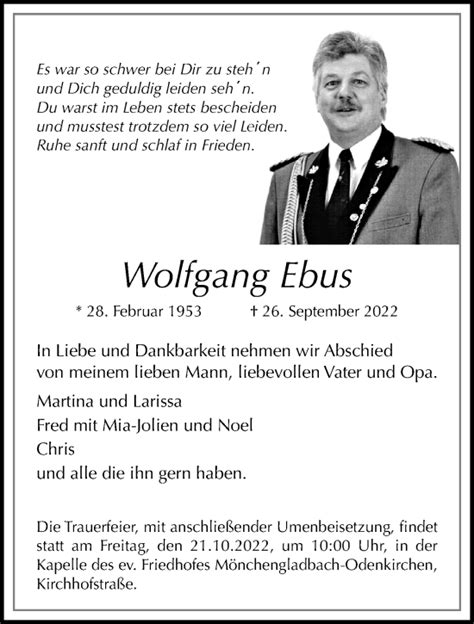 Traueranzeigen Von Wolfgang Ebus Trauer Und Gedenken