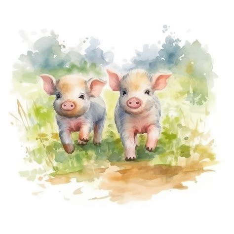 Dessin Anim Mignon Deux Cochons Dans Un Style De Peinture L