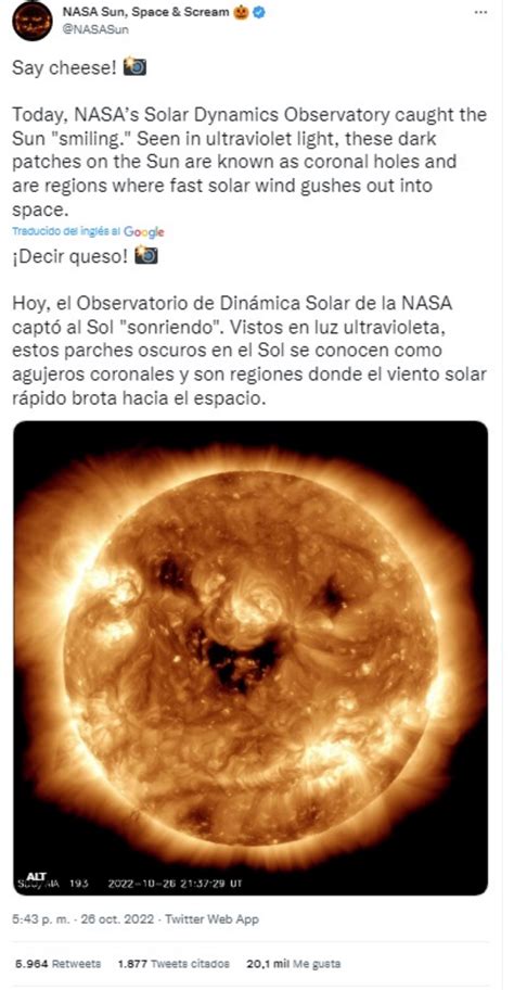 La NASA captó al Sol "sonriendo"