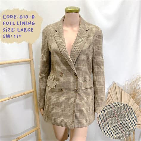 G Nude Checkered Korean Premium Cotton Trench Coat Blazer Women S Fashion Coats Jackets