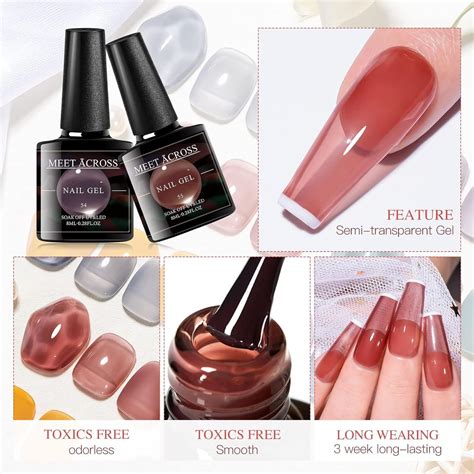 MEET ACROSS Juego de esmaltes de uñas de gel de colores blanco nude verde gris morado