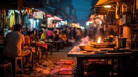 Premium Photo | Evening scene of a lively street food bazaar