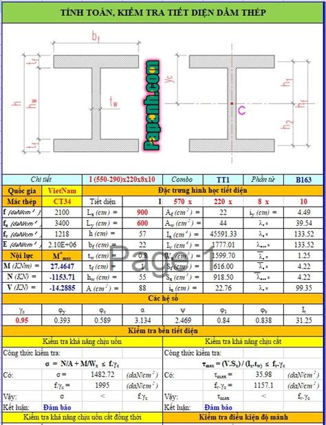 Tính toán dầm thép tổ hợp chữ H I theo TCVN 5575 2012