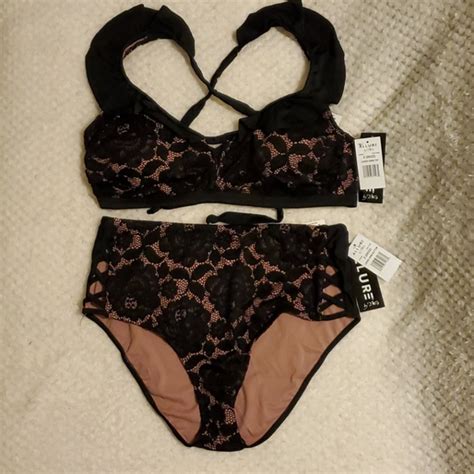 Img Swim Allure Img Black Lace Piece Bralette Bikini Swimsuit Set Poshmark