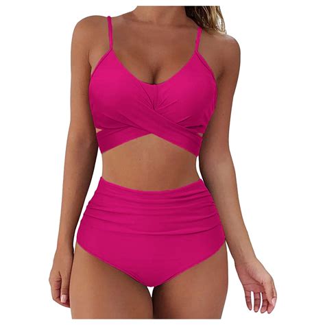 Kdfjpth Womens Swimsuits High Waisted Sexy Soild Print Bikini Set Push