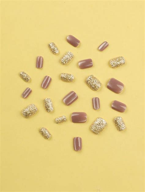 Pcs Fashion Short Oval Shape Nails Nude Pink Golden Solid Cat Eye Golden Glitter Nail Press On