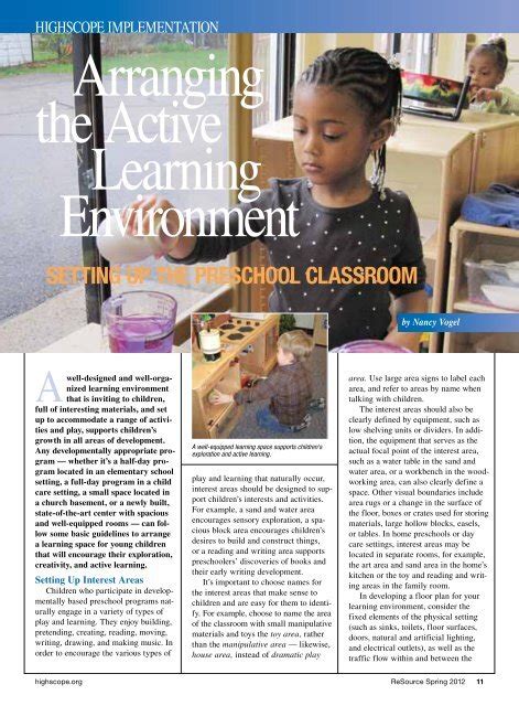 Arranging The Active Learning Environment Highscope