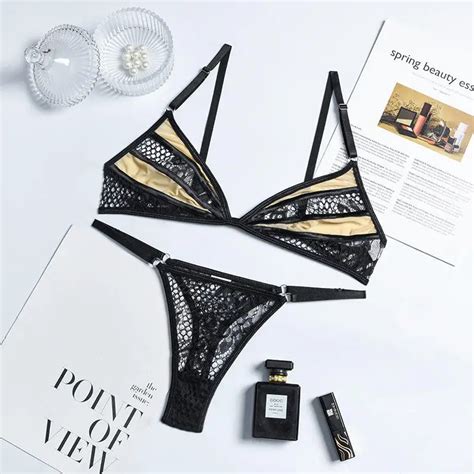 Sexy Lace Grid Stitching See Through Lingerie Set For Women