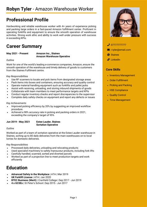 Amazon Warehouse Worker Cv Example Guide Land Top Jobs