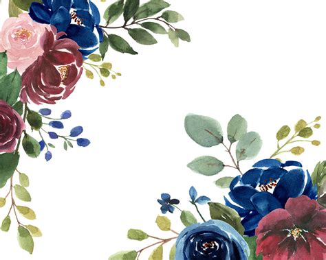 Navy And Burgundy Watercolor Clip Art Floral Designs With Etsy