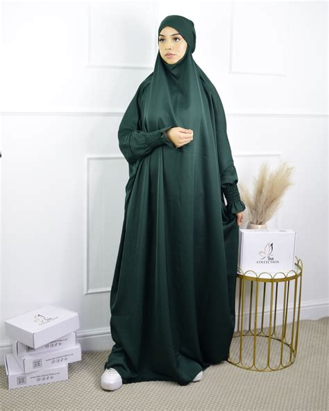 Jilbab Dubai One Piece Prayer Set Dark Green Ina Collection