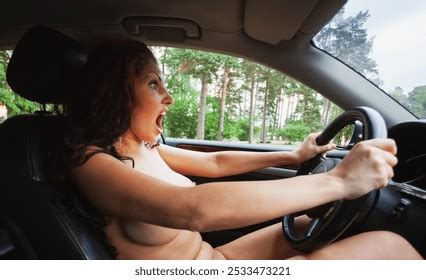 Chic Nude Woman Behind Wheel Car Stock Photo 2533473205 Shutterstock