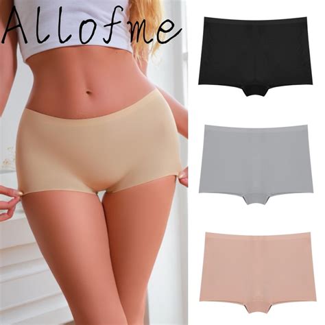 Allofme Women Boxer Panty Seamless And Traceless Underwear Ice Silk Briefs Solid Color Lingerie