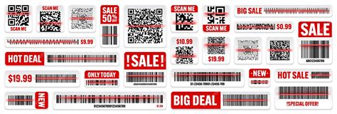 Штрих-коды продуктов и qr-коды с красной линией сканирования. наклейки ...