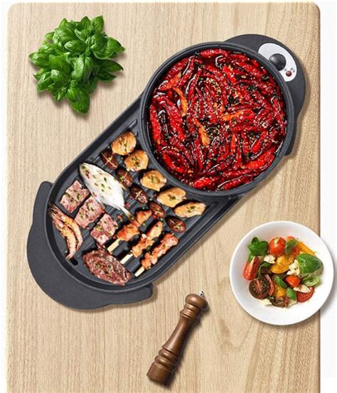 Review BBQ Portable Electric Grill Electric Barbecue Grill Indoor Hot Pot Chafing Dish Large