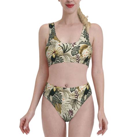 Bikini Sets For Women Parrot Bird Tropical Plant High Waisted Bikini Sets Bathing Suit Piece