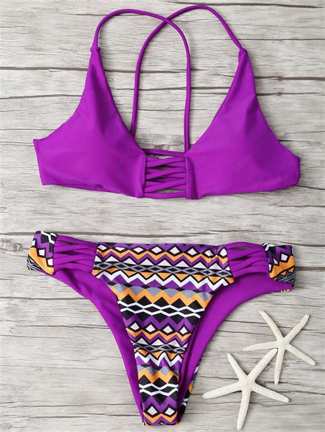 OFF Strappy Zig Zag Bikini In PURPLE ZAFUL