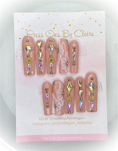 Gorgeous Nude Crystal Press On Nails Etsy