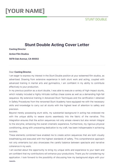 Free Stunt Double Acting Cover Letter Template to Edit Online