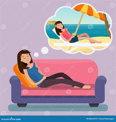 Woman Dreaming About Summer Vacation Stock Vector Illustration Of