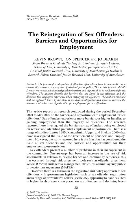 PDF The Reintegration Of Sex Offenders Barriers And Opportunities For Employment