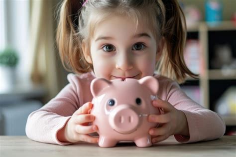 Girl With Piggy Bank Premium Ai Generated Image