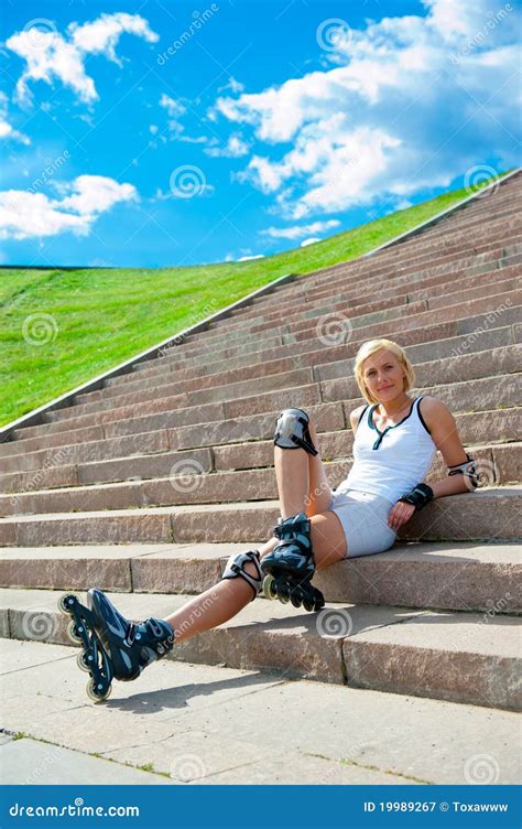 Roller Blonde Girl Resting Stock Image Image Of Fitness 19989267