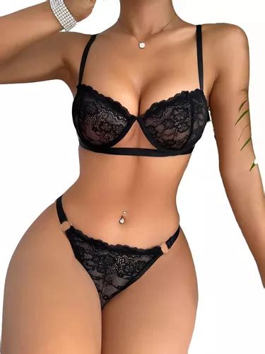 Conjunto De Lingerie Feminina Design De Renda Floral Parcelamento Sem Juros