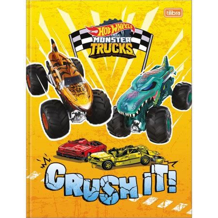 CADERNO BROCHURA CAPA DURA UNIVERSITÁRIO HOT WHEELS MONSTER TRUCKS FOLHAS Acalanto