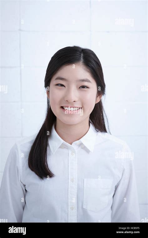 Portrait Pf Smiling Middle School Girl In White Shirt Stock Photo Alamy