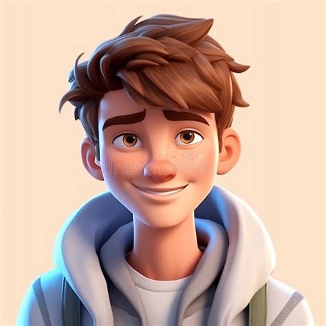 Portrait De Garçon Adolescent Souriant En 3d Style Dessin Animé