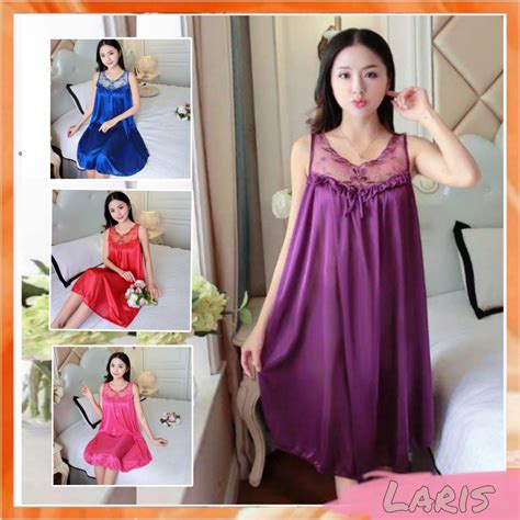 Jual Laris Dress Lingerie Sexy Jumbo Renda Bunga Baju Tidur Wanita Bahan Satin Ld Cm