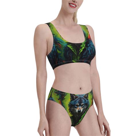 Noikeo Realistic Style Wolf Warrior Pattern Bikini Set For Women Two Piece Swimsuits Low Rise
