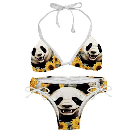 Panda Sunflower Stylish Bikini Set With Detachable Sponge Adjustable Strap Pack Beach