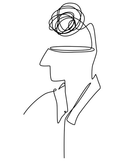 Continuous one line drawing of person with confused messy feelings
