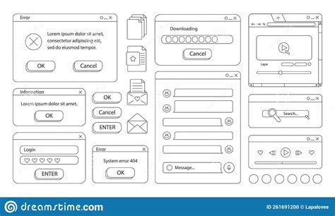 Set Of Retro Stickers Doodle Style Old Desktop User Interface