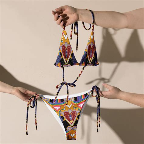 Eco Rainbow String Bikini Friendly Rave Festival Trippy Eye Design Etsy