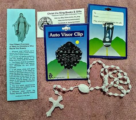 ROSARY PEWTER VISOR CLIP W BONUS ROSARY BEADS BOOKMARK W 15