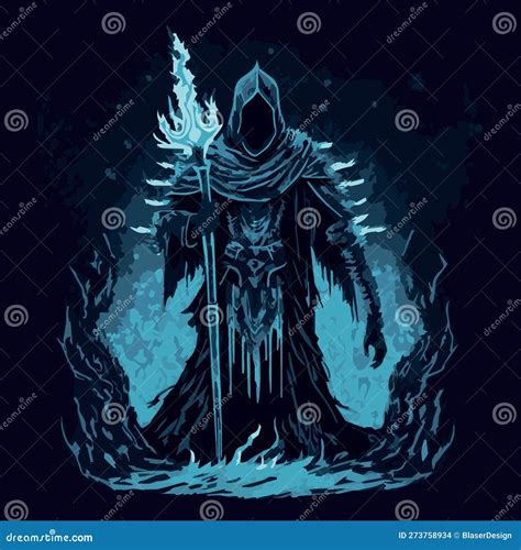 Frost Mage Vector Illustration Dark Wizard Fairytale Sorcerer Casting