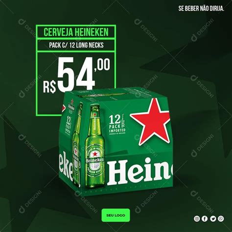 Post Feed Distribuidora Cerveja Heineken Social Media Psd Edit Vel