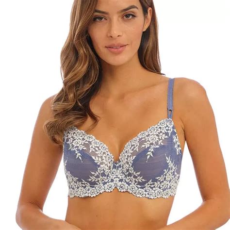 Soutien Gorge Plongeant Armatures Dentelle Florale Stretch Bleu Wacoal Lingerie Lemon Curve
